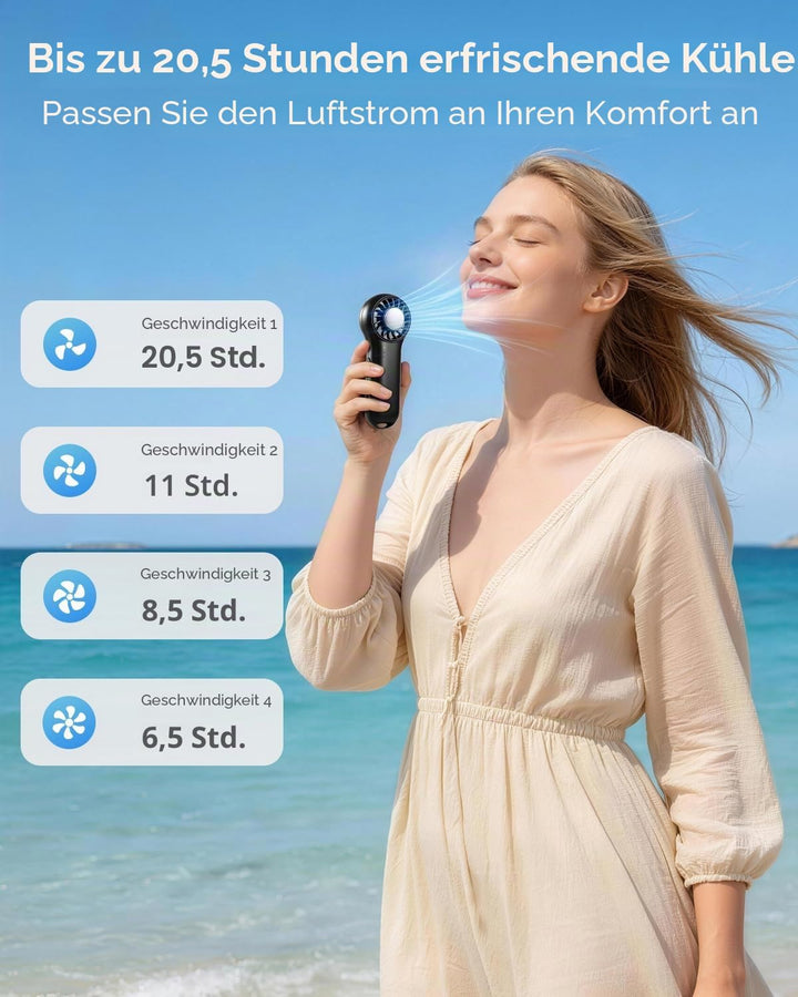Handventilator mit Kühlfunktion, Tragbarer Mini Ventilator 20000 RPM Hochgeschwindigkeit, 20.5H Lauf