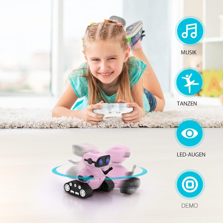 ALLCELE Roboter Kinder Spielzeug, Wiederaufladbares Ferngesteuertes Roboter Spielzeug mit LED-Augen