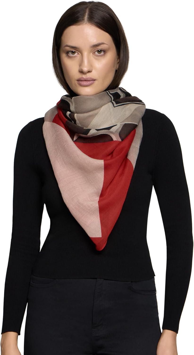 Betty Barclay Damen Tuch mit Aufdruck ACC, Taupe/Rot