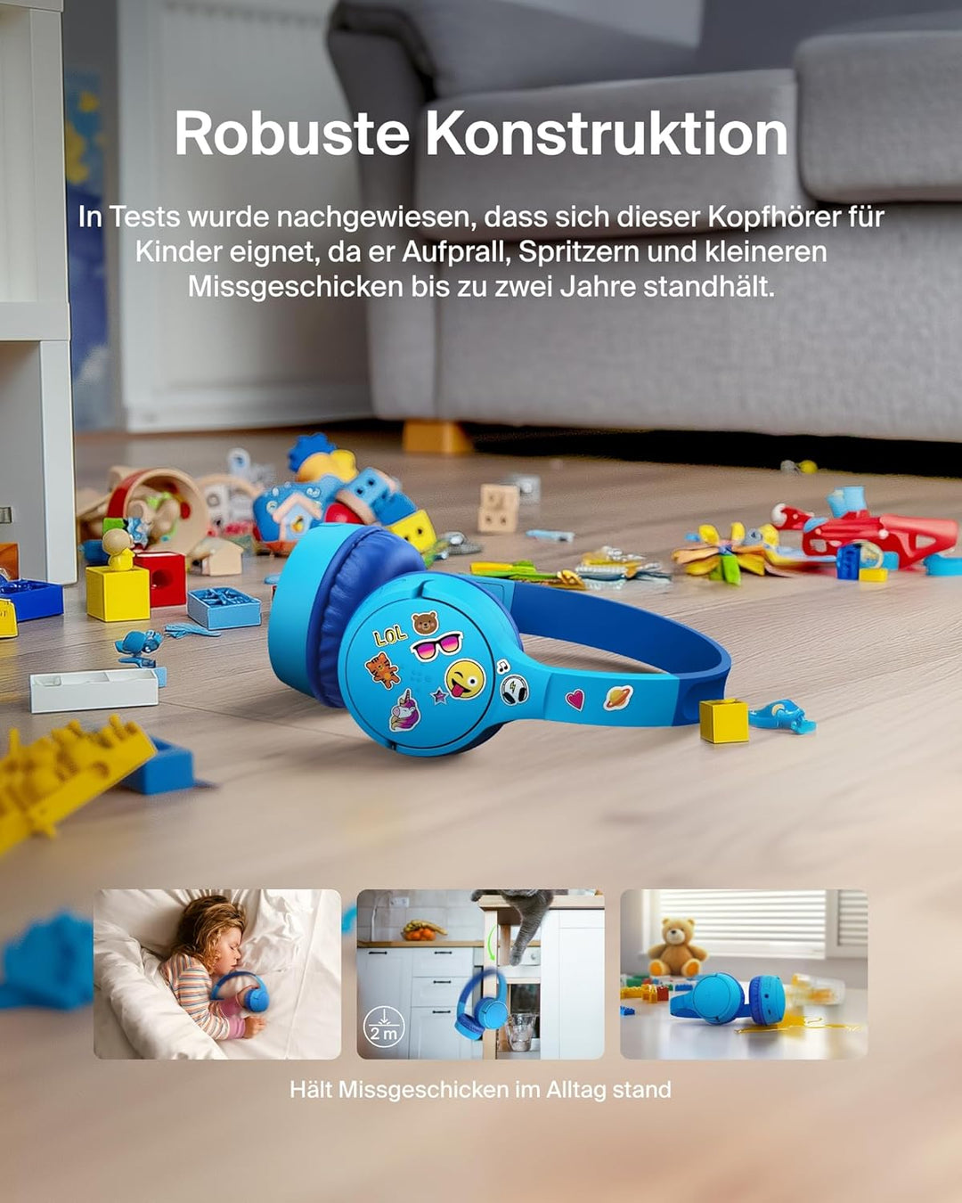 Belkin SoundForm Mini kabelloser Kinderkopfhörer mit integriertem Mikrofon und lustigen Aufklebern,