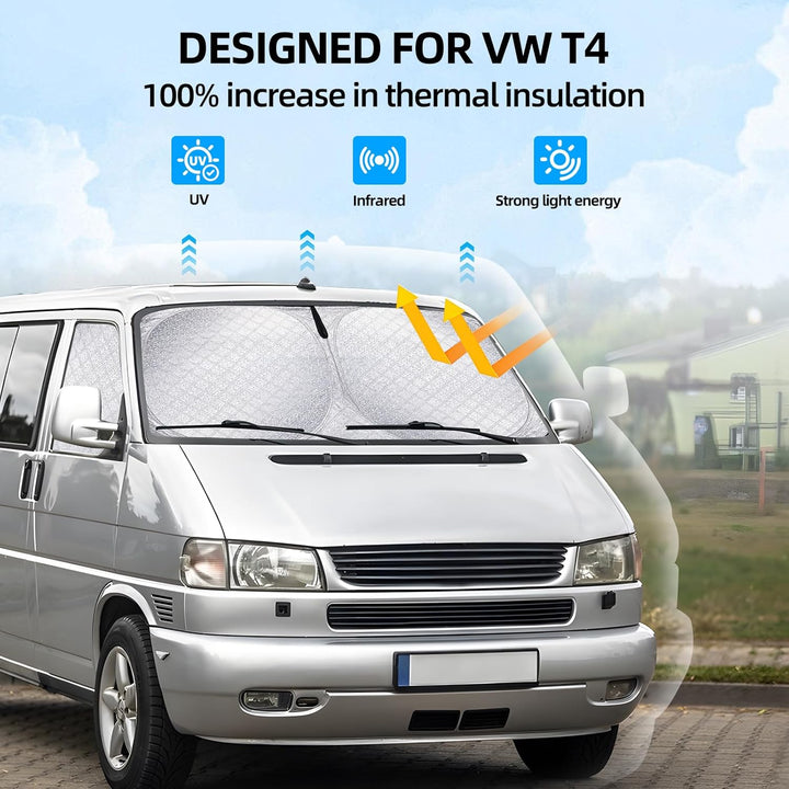 ZATOOTO Sonnenschutz Auto Frontscheibe Innen passend für VW T4, 3PCS Thermomatte Fahrerhaus, Auto So