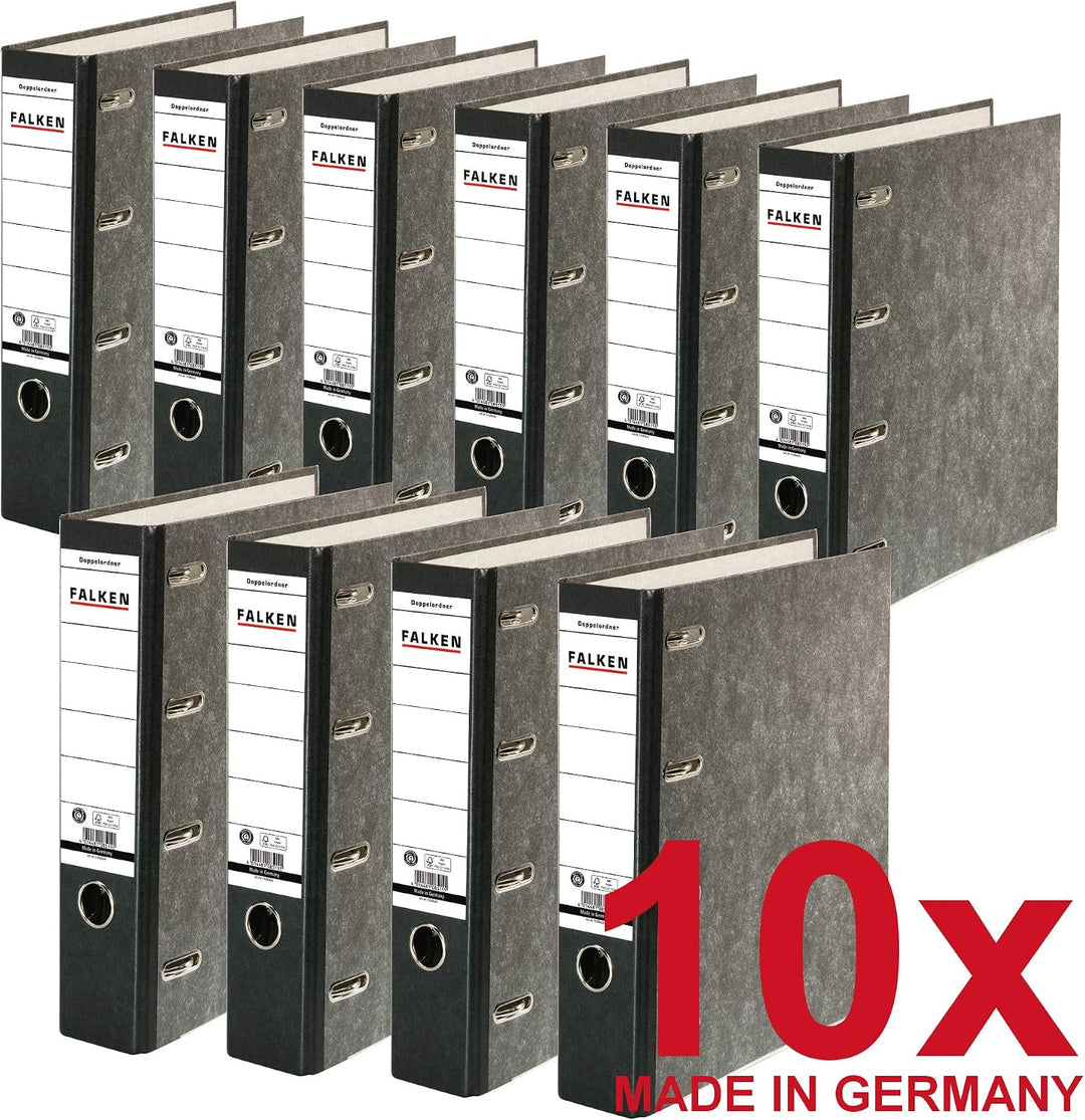 Original Falken 10er Pack Recycling-Doppelordner Wolkenmarmor. Made in Germany. 7 cm breit schwarz f