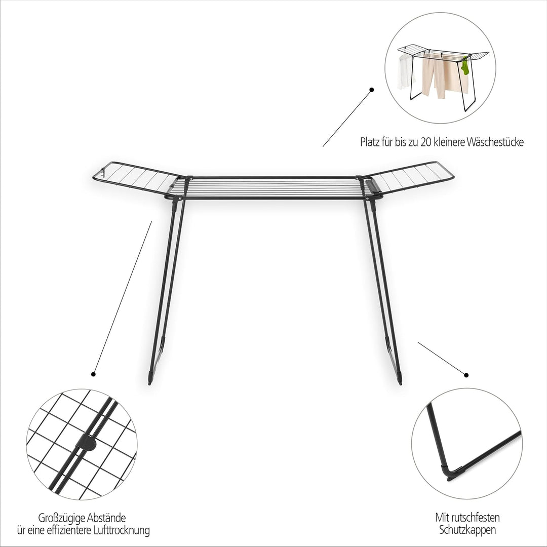 Brabantia HangOn Drying Rack, 22 m (Mattschwarz),Standtrockner mit Trockenfläche bis zu Zwei Waschla