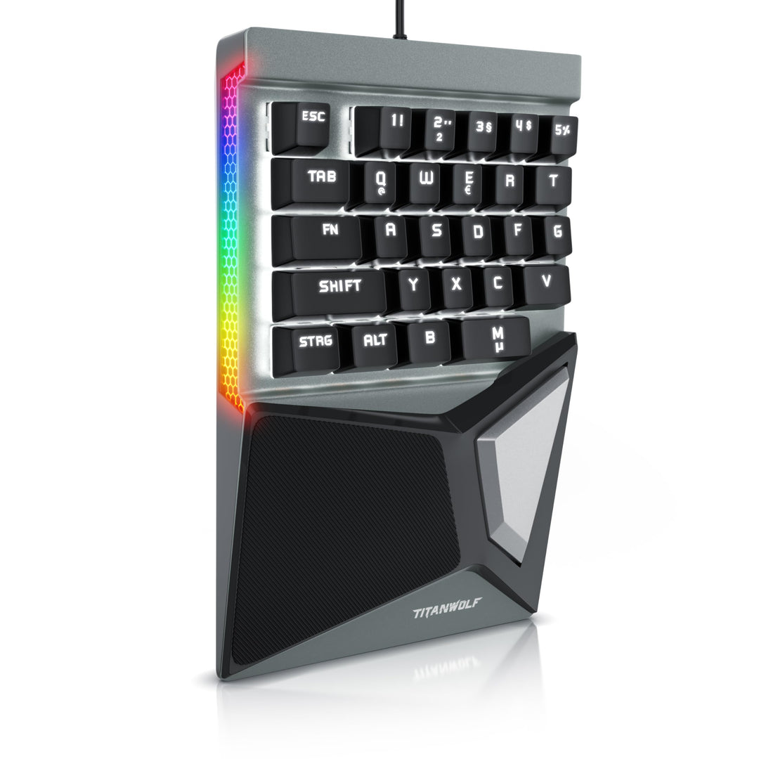 Titanwolf Einhand Gaming Tastatur, Gaming Keypad Ziffernblock, mechanische Einhand Tastatur kabelgeb