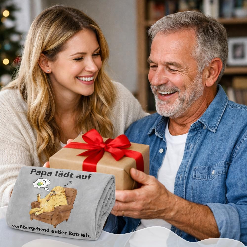Papa Geschenk Kuscheldecke 150×130CM Geburtstagsgeschenk Flanelldecke Schlafdecke für Papa Opa Decke