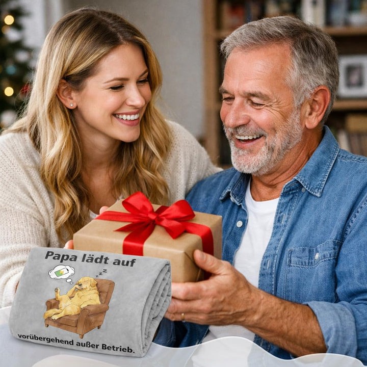 Papa Geschenk Kuscheldecke 150×130CM Geburtstagsgeschenk Flanelldecke Schlafdecke für Papa Opa Decke
