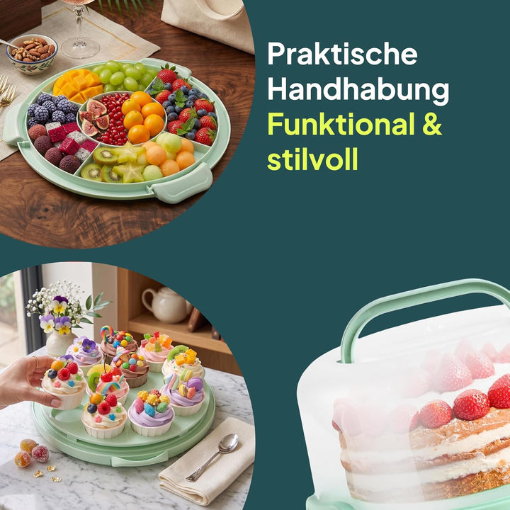uandu Kuchen Transportbox rund, Tortentransportbox mit Deckel, Haube und Griff. Aufbewahrungsbox, Ku