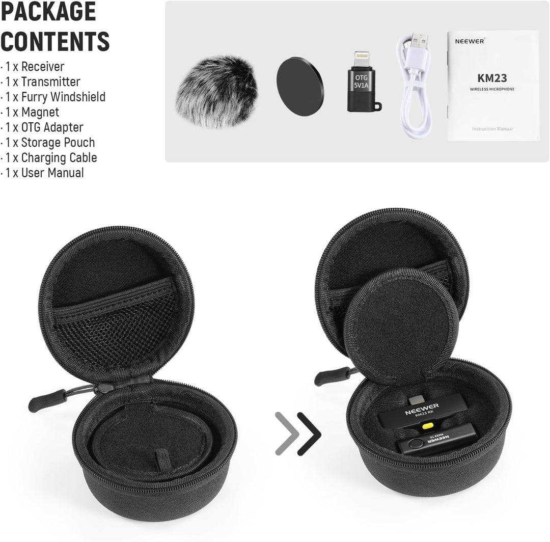 NEEWER Lavalier Kabelloses Mikrofonsystem, 1x USB C Empfänger mit OTG Adapter &amp; 1x Noise Cancelling