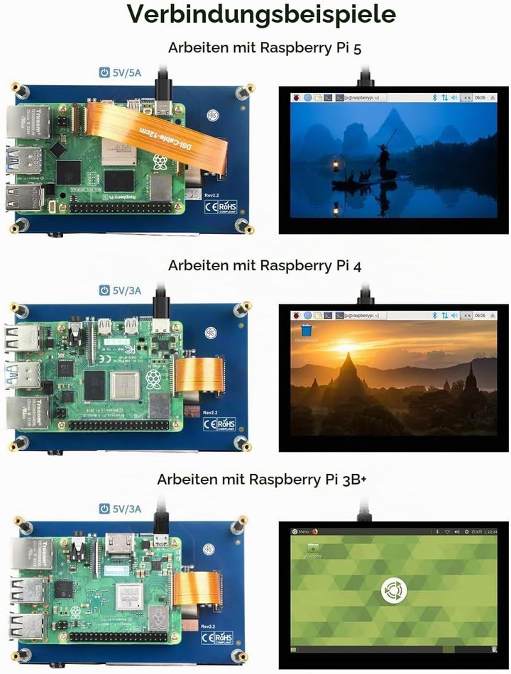 Waveshare 5inch Capacitive 5-Points Touch Display Compatible with Raspberry Pi, Support 800×480 Reso