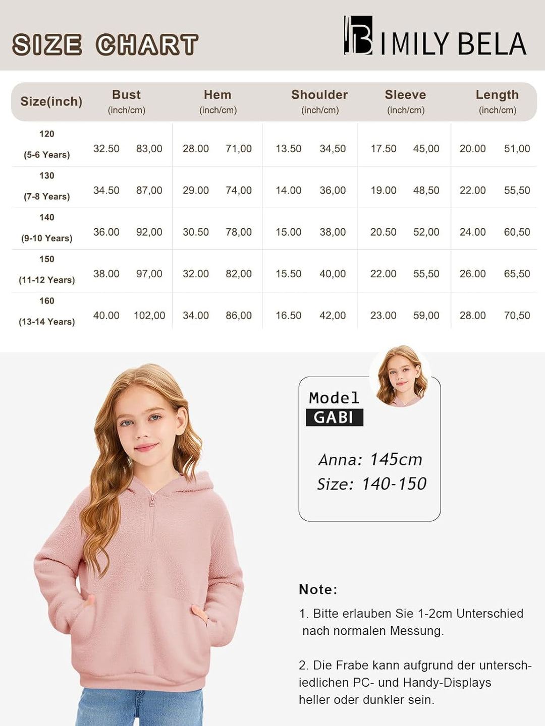 Imily Bela Kinder Mädchen Kapuzenpullover Fleece Hoodies Sherpa Pullover Teddy Sweatshirt Langarm Pu