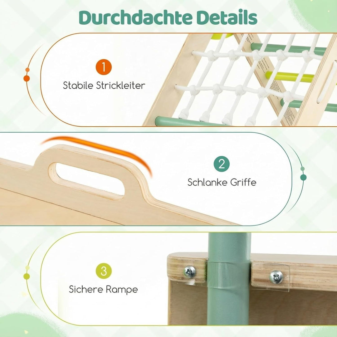 COSTWAY Klettergerüst Indoor 3er Set, klappabres Kletterdreieck mit Rutsche, Kletterbogen, Netz, ink