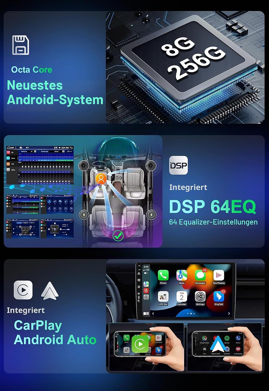 8G+256G Android 15 Autoradio Für VW Sharan II 7N Seat Alhambra II 2010-2021 GPS|Kamera+Mic|9 Zoll IP