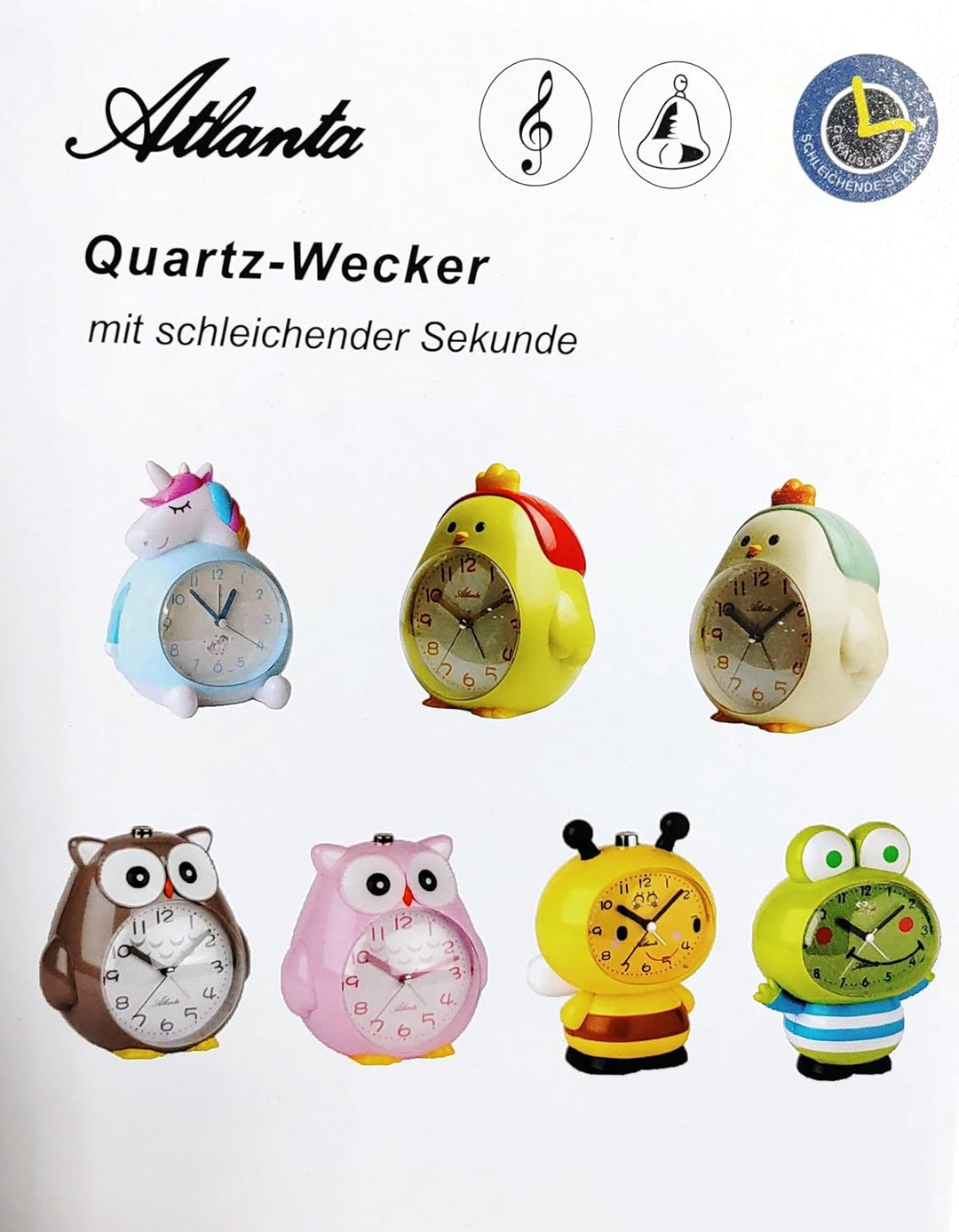 Atlanta Kinderwecker ohne Ticken Einhorn mit Musik Licht Obenabsteller Blau 17 cm - 2163 14 x 17 x 1