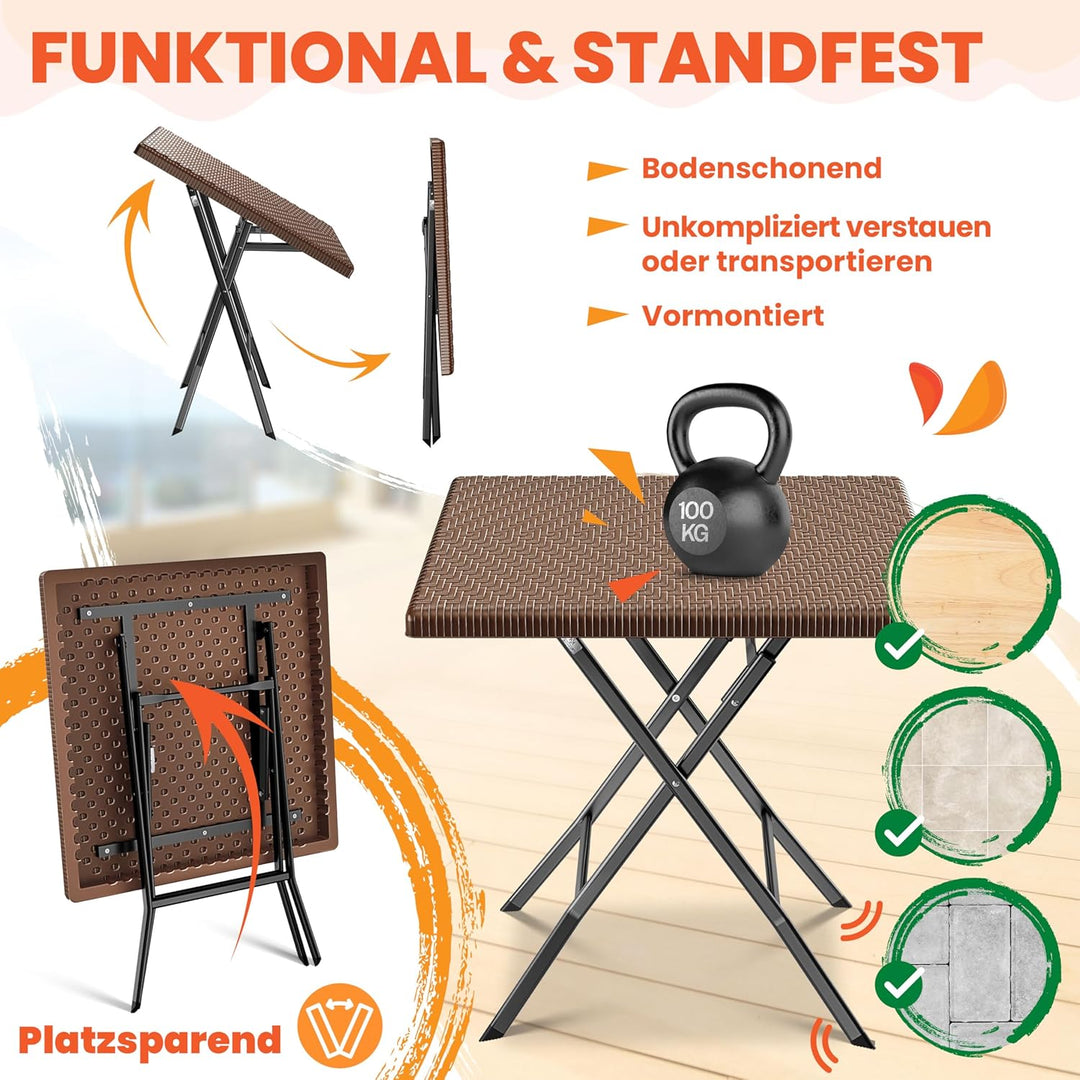 KESSER® Balkontisch klappbar | Wetterfest/UV-beständig Balkonmöbel | Beschichteter Stahl & Rattan-Op