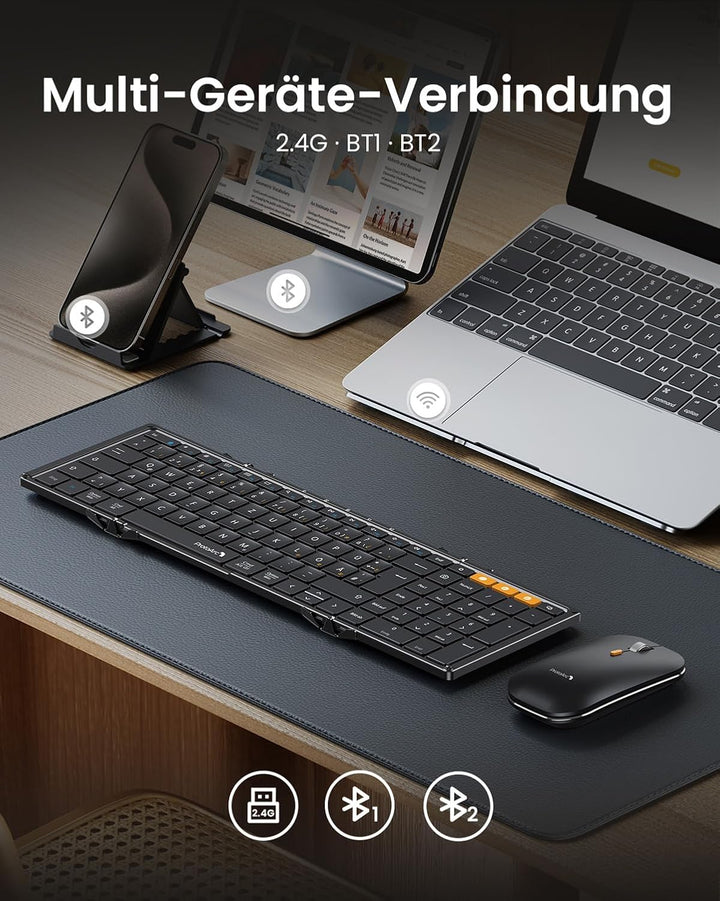 ProtoArc XKM01 Faltbare Tastatur und Maus | Full-Size Bluetooth Tastatur Klappbar mit Ziffernblock |
