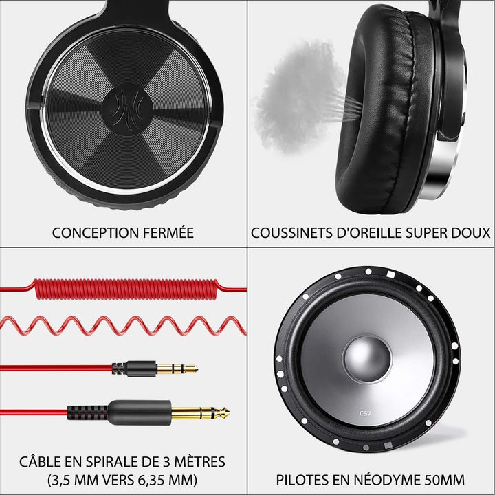Oneodio Over Ear Closed Back Studio Dj-Kopfhörer Für Die Àœberwachung,Freier Adapter,Kopfhörer Mit A
