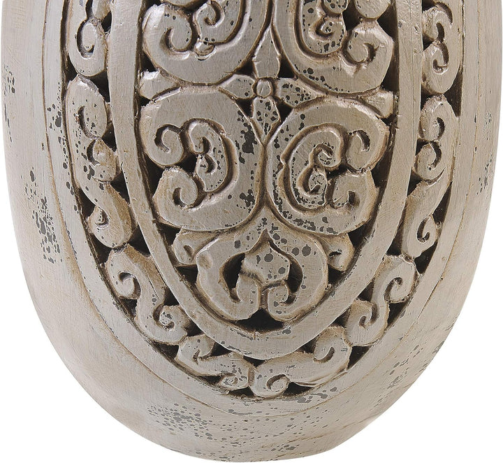 Moderne Dekovase mit floralem Relief Terrakotta 26x26x51 in Grau Megara