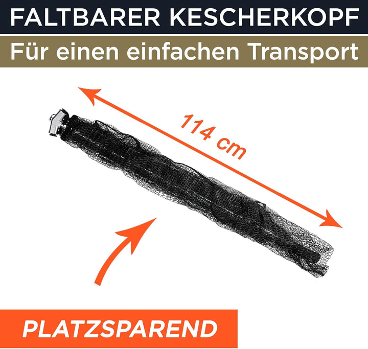 Q-Tac Kescher gummiert mit Hammerkopf [robust & stabil] Teleskop Kescher Angeln, Angel Kescher faltb