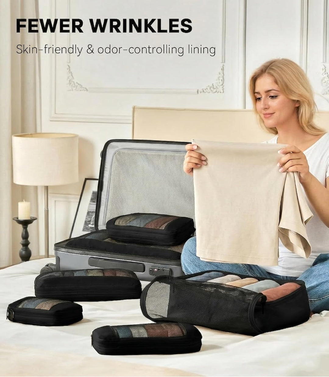 MURISE 6er Set Compression Packing Cubes, Koffer Organizer Packtaschen Schwarz, Schwarz