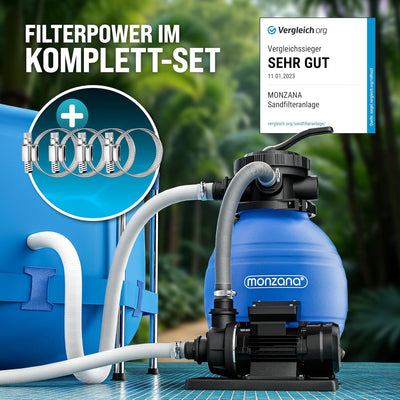Monzana® Sandfilteranlage Pool Selbstansaugend 10.200L/h 400 Watt 2in1 Adapter Ø32mm - 38mm 7Wege Ve