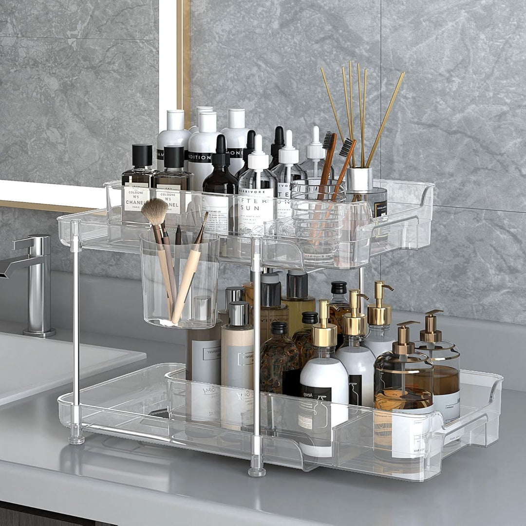 2 Tier Schrank Organizer, Clear Badezimmer Pull Out Schminktisch Organizer, Parfüm StäNder Aufbewahr