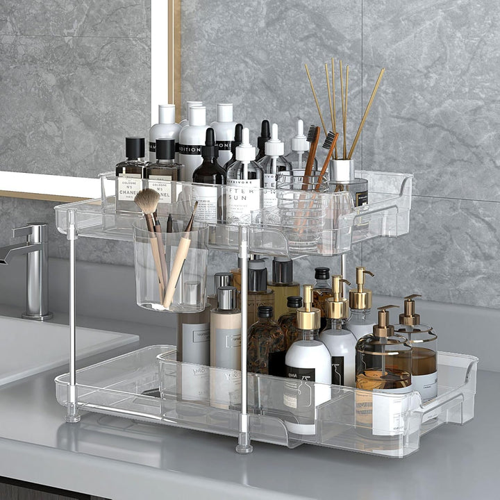 2 Tier Schrank Organizer, Clear Badezimmer Pull Out Schminktisch Organizer, Parfüm StäNder Aufbewahr