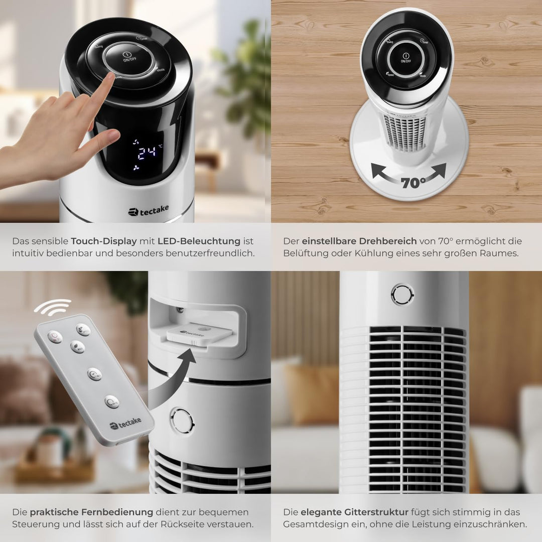 tectake® Ventilator gross mit Fernbedienung, Ventilator oszillierend mit 3 Geschwindigkeitsstufen, T