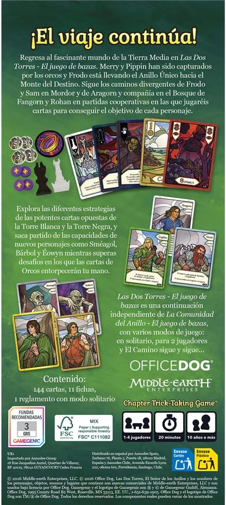 Asmodee, Der Herr der Ringe: Las DOS Torres Bassspiel, kooperatives Kartenspiel für Erwachsene und K