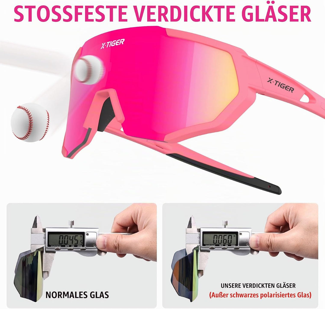 X-TIGER Fahrradbrille, Herren Damen Sportbrille, UV400 mit 5 Wechselgläser,Starker TR90 Frame, mit M