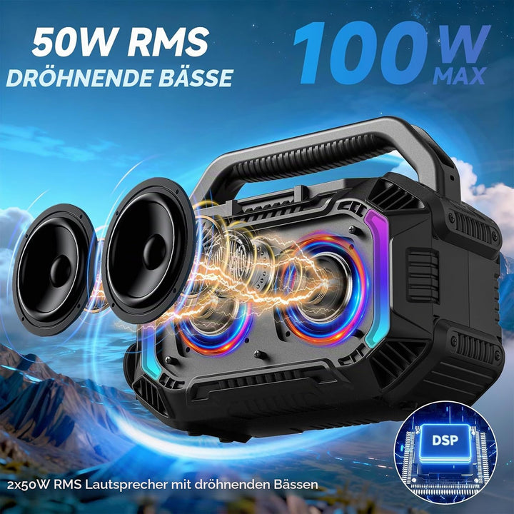 Wilody 100W Tragbare Bluetooth Lautsprecher Box,Bluetooth Lautsprecher mit Licht,Musikbox Bluetooth&