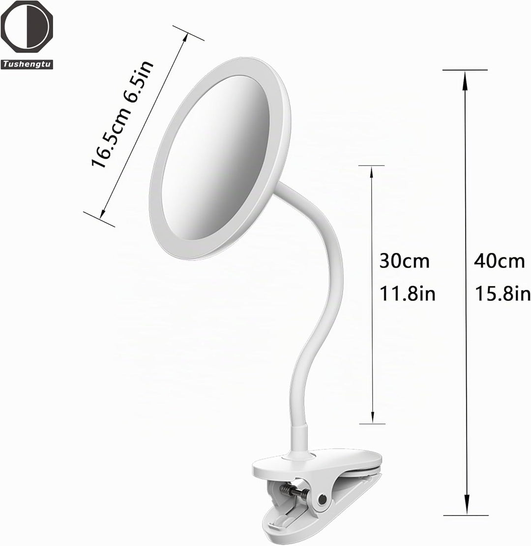 TUSHENGTU 16,5 cm Clip-on-Schminkspiegel mit Licht, Schwanenhals-Reise-Flachspiegel, USB-Aufladung (
