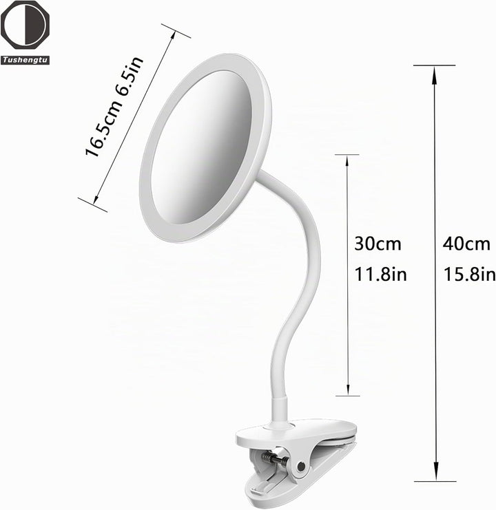 TUSHENGTU 16,5 cm Clip-on-Schminkspiegel mit Licht, Schwanenhals-Reise-Flachspiegel, USB-Aufladung (
