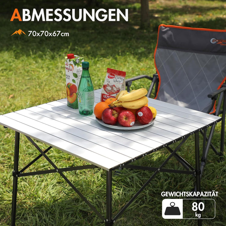 PORTAL Campingtisch klappbar Klapptisch Camping faltbar mit Aluminium Tischplatte belastbar 80kg mit