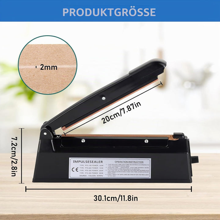 Heisssiegelgerät Folienschweissgerät 200mm, Folienschweissgerät, Impulse Heat Bag Sealer, Bag Sealer