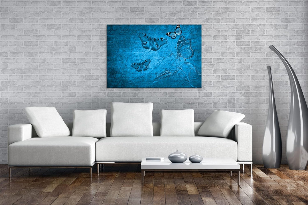 deyoli Briefpapier mit Schmetterlingen Format 80x60 Effekt: Monocrome Blau als Leinwandbild, Motiv f