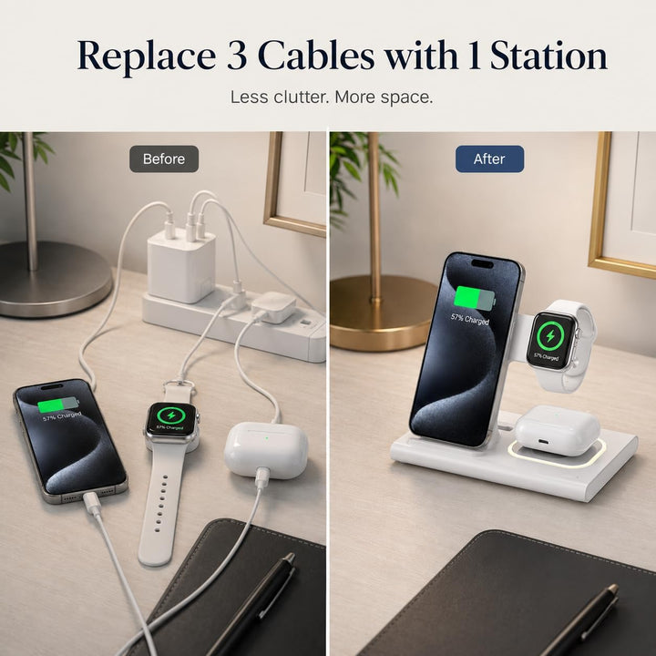 Aimtel 3 in 1 Induktive Ladestation Faltbare&Nachtlichter Kompatibel mit iPhone 17/17 Pro/17 Pro Max
