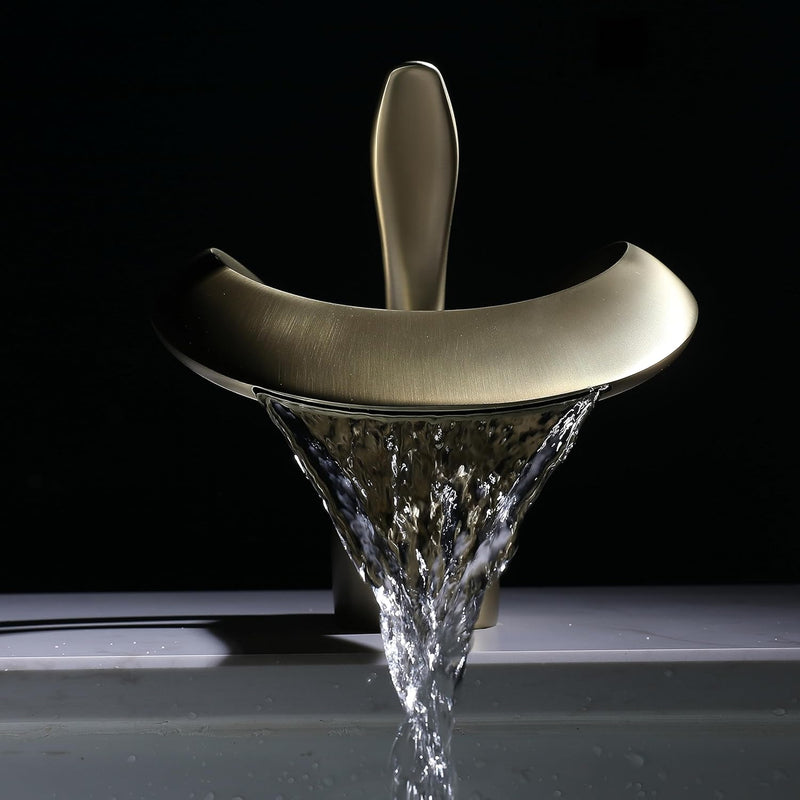 SJQKA Wasserfall Wasserhahn Bad gold gebürstet,Wasserhahn Wasserfall für Badezimmer,Wasserhahn Bad A