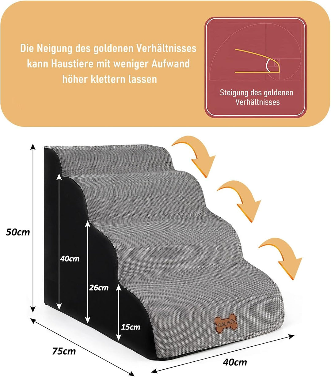 CALIYO Hundetreppe 4 Stufen, Hundetreppe für Kleine Hunde, Katzentreppe 50 cm hoch, Haustiertreppe m