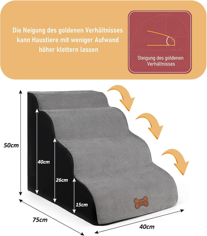 CALIYO Hundetreppe 4 Stufen, Hundetreppe für Kleine Hunde, Katzentreppe 50 cm hoch, Haustiertreppe m