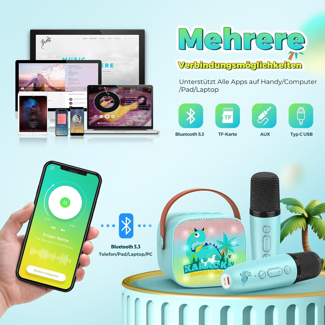 Geschenk Junge 3-12 Jahre, Karaoke Maschine mit 2 Bluetooth Kindermikrofon Spielzeug ab 3-12 Jahre J