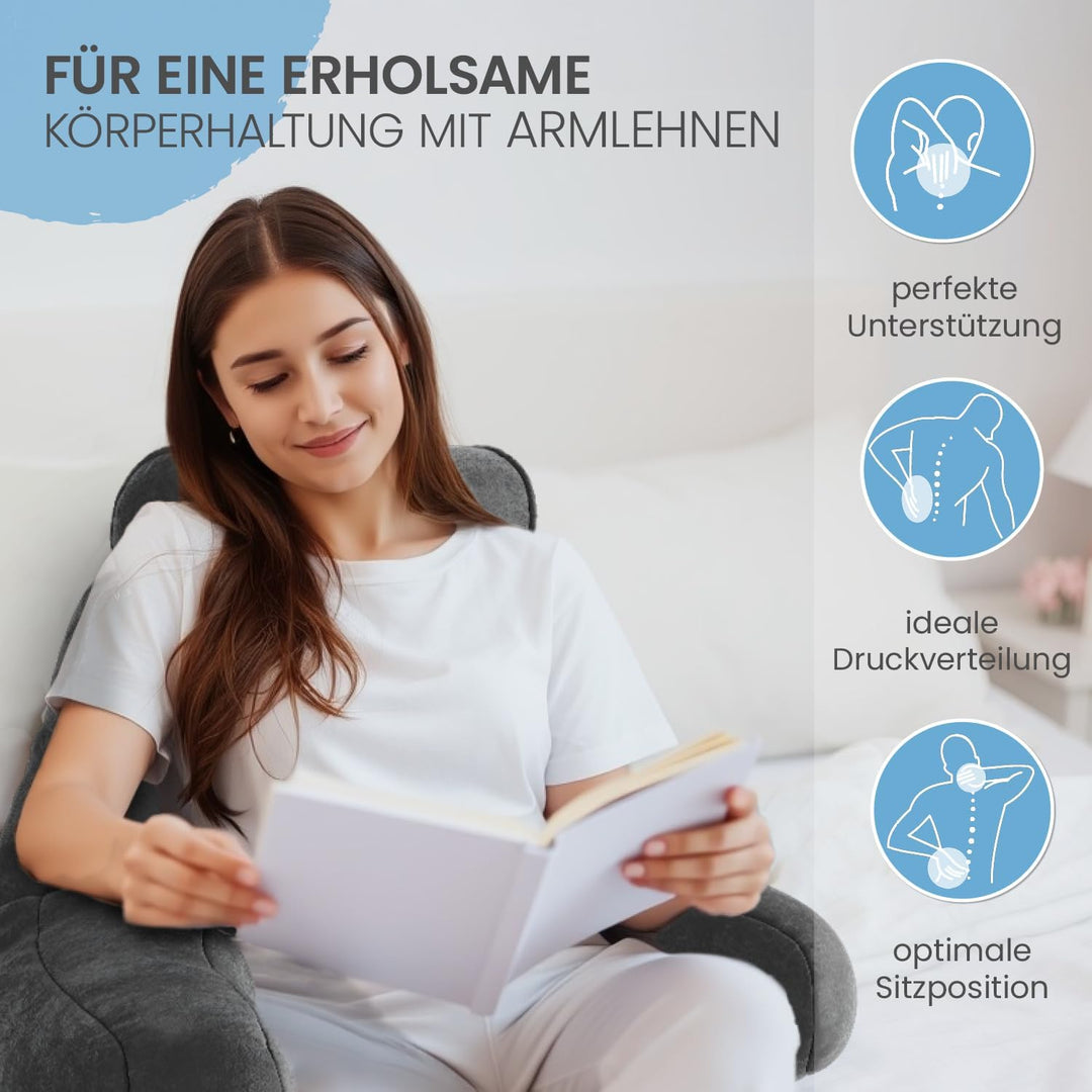 maxVitalis Rückenkissen, Lesekissen für Bett und Sofa mit Armlehnen und Abnehmbarer Nackenrolle – Id