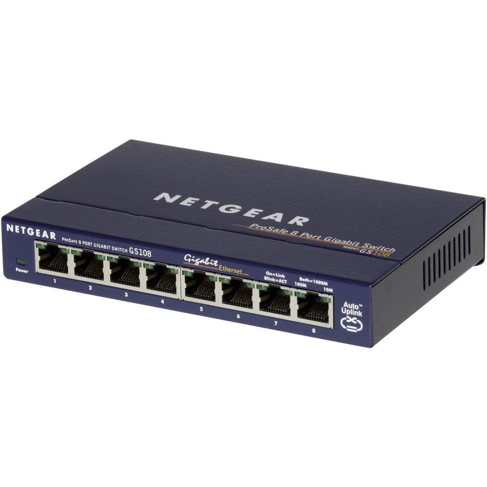 NETGEAR GS108GE LAN Switch 8 Port Netzwerk Switch (Plug-and-Play Gigabit Switch LAN Splitter, LAN Ve
