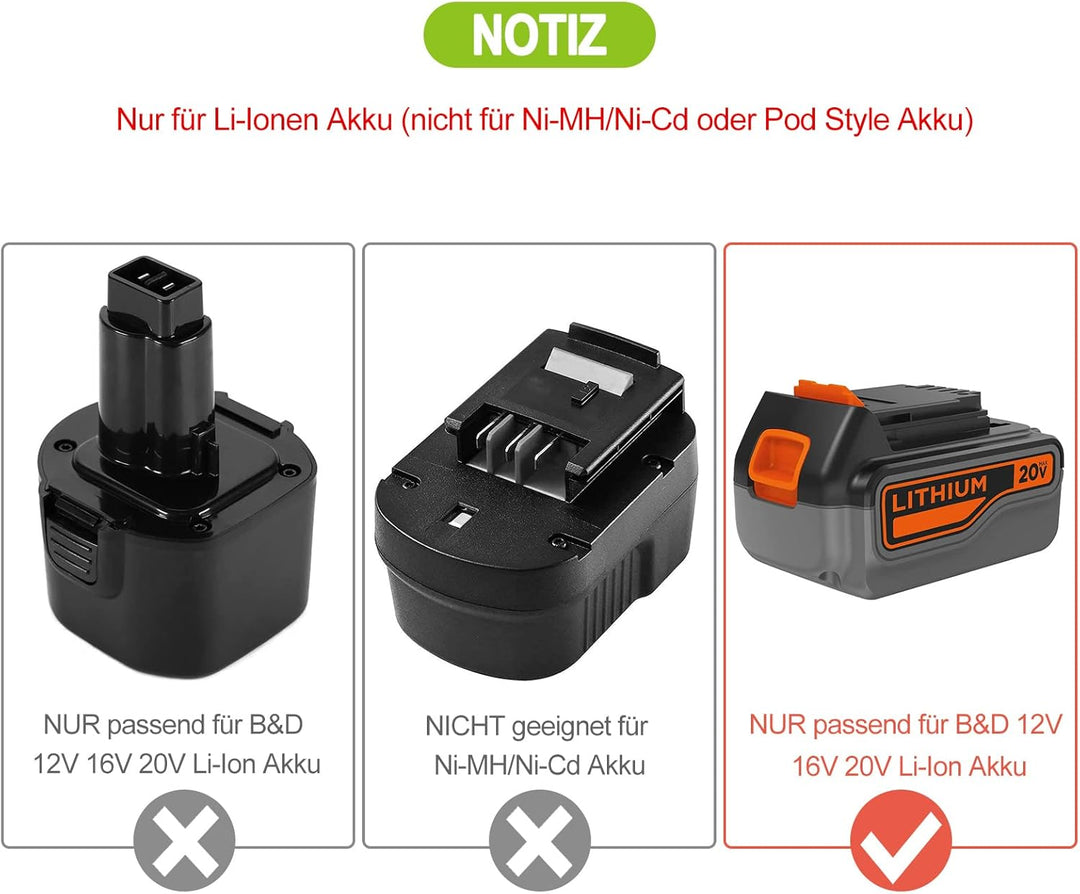 18V/20V Ersatz Ladegerät Kompatibel mit Black & Decker Li-ion Akku BL2018 LBXR20-OPE LBXR20 LB20 LBX