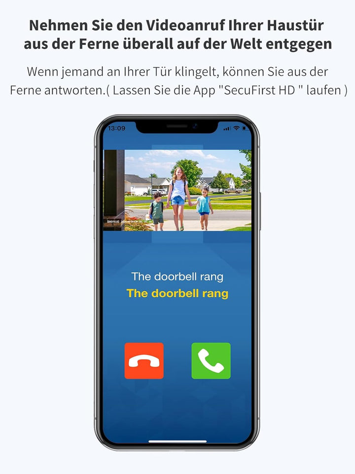 SecuFirst Türklingel mit Kamera mit Chime,Video Türklingel Kabelgebunden,WLAN Klingel Haustür Aussen
