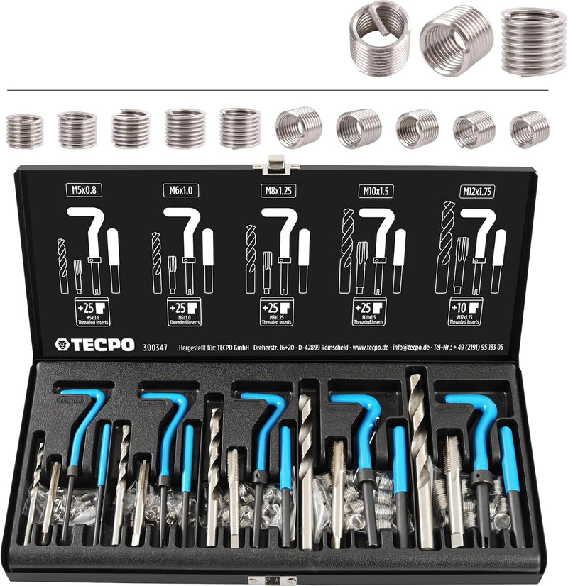 TECPO Gewinde Reparatur Set 131 Teile Gewindereparatur Werkzeug M5 M6 M8 M10 M12