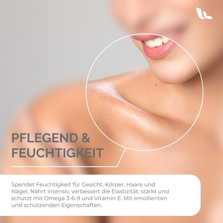 Pflegeöl – 100% natürlich – Ideal für trockene, dünne, faltige und rissige Haut. Es verleiht der Hau