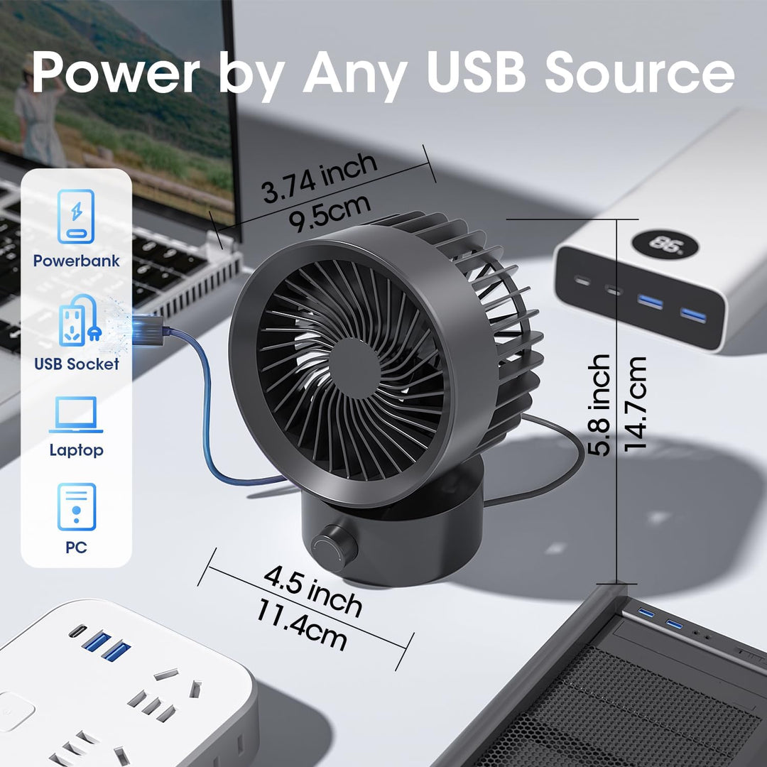 Kleiner Schreibtischventilator, USB-betrieben, stufenlose Geschwindigkeitsregelung, Mini-Ventilator