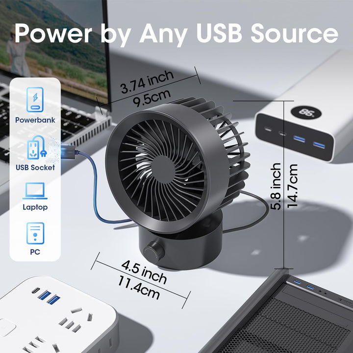 Kleiner Schreibtischventilator, USB-betrieben, stufenlose Geschwindigkeitsregelung, Mini-Ventilator