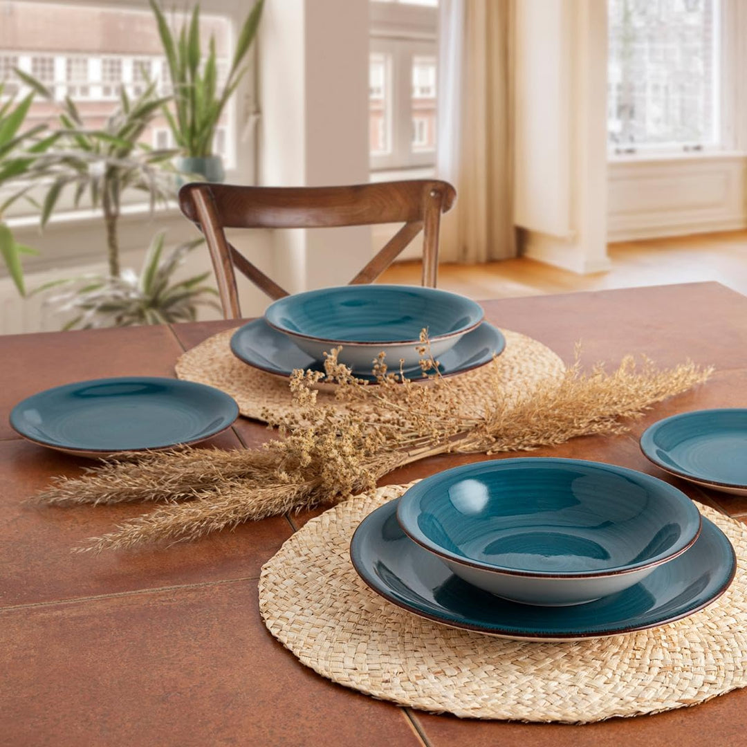 Quid Saphir Vita Geschirr aus Keramik, 18 Stück, 6 Personen, Blau