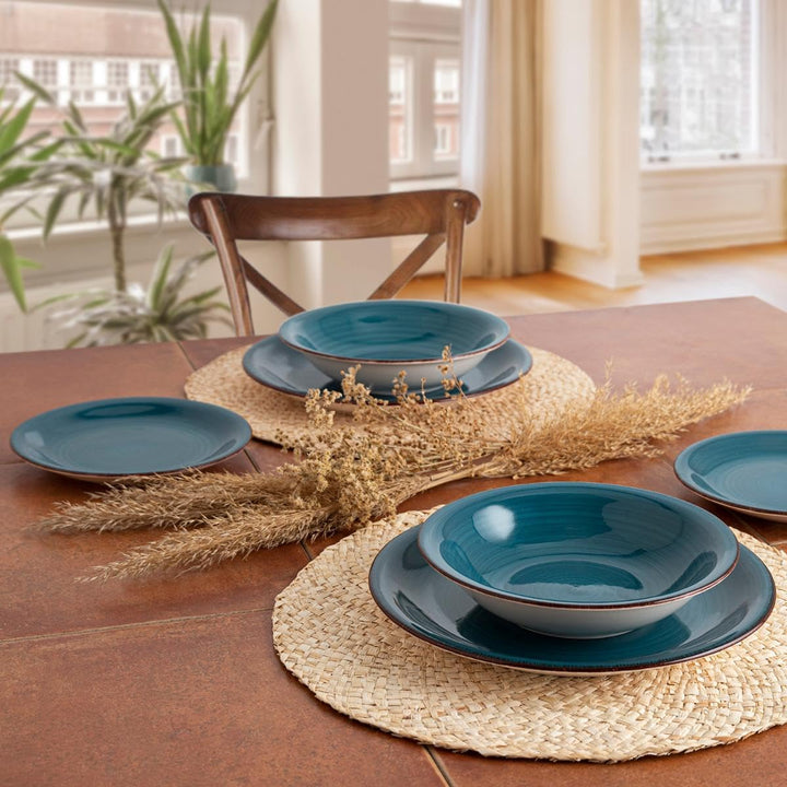 Quid Saphir Vita Geschirr aus Keramik, 18 Stück, 6 Personen, Blau